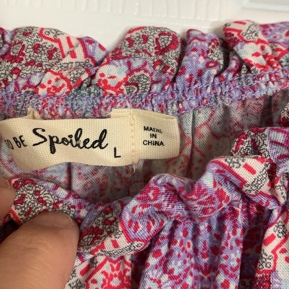 LIVE TO BE SPOILED pink purple floral crop statement sleeve blouse peasant boho - Picture 8 of 12